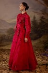 Shop_Samant Chauhan_Red Silk Organza Embroidery, Sequins Collared Floral Gown _Online_at_Aza_Fashions