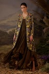 Buy_Samant Chauhan_Yellow Silk Embroidery, Zari, Ruffles Open Zardozi Cotton Jacket And Dress Set _at_Aza_Fashions