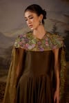 Samant Chauhan_Olive Green Silk, Organza Bandeau , Round Cotton And Gown & Cape Set _Online_at_Aza_Fashions