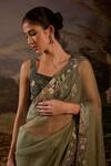 Samant Chauhan_Green Silk Organza Embroidery Square Neck Saree And Blouse Set _Online_at_Aza_Fashions