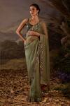 Buy_Samant Chauhan_Green Silk Organza Embroidery Square Neck Saree And Blouse Set _at_Aza_Fashions
