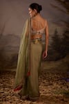 Shop_Samant Chauhan_Olive Green Organza Embroidery Sweetheart Neck Floral Silk Saree And Blouse Set _at_Aza_Fashions