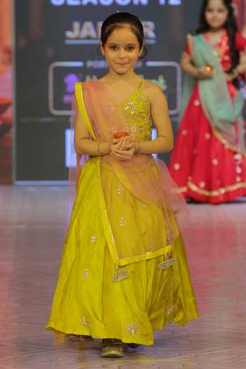 Shop_Yuvraani Jaipur_Yellow Cotton, Net Embroidery Hand Lehenga Set _Online_at_Aza_Fashions