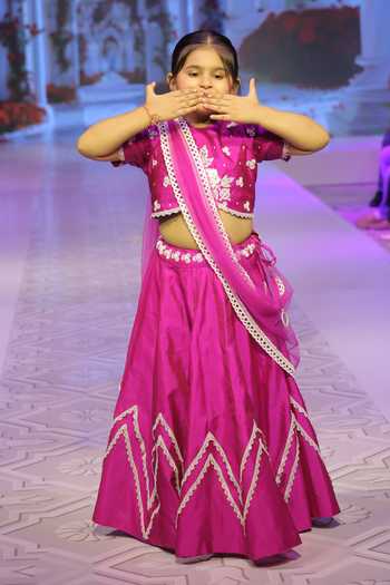 Shop_Yuvraani Jaipur_Pink Silk, Cotton, Net, Taffeta Embroidery Lehenga Set With Blouse And Dupatta _at_Aza_Fashions
