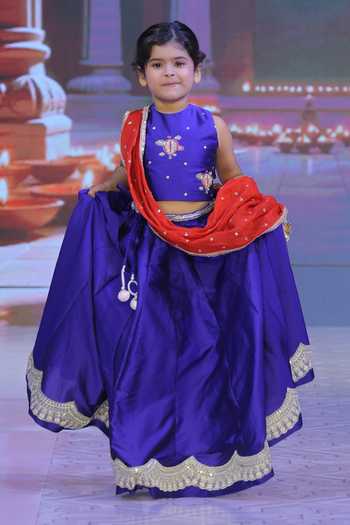 Buy_Yuvraani Jaipur_Navy Silk, Georgette Embroidery, Tafetta Lehenga Set With Halter Neck Blouse _at_Aza_Fashions