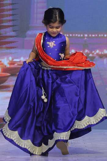 Yuvraani Jaipur_Navy Silk, Georgette Embroidery, Tafetta Lehenga Set With Halter Neck Blouse _at_Aza_Fashions