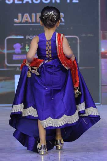 Shop_Yuvraani Jaipur_Navy Silk, Georgette Embroidery, Tafetta Lehenga Set With Halter Neck Blouse _at_Aza_Fashions