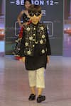 Buy_Yuvraani Jaipur_Black Silk, Cotton, Taffeta Stones, Sequins Hand Embroidered Jacket Set _at_Aza_Fashions