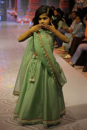 Yuvraani Jaipur_Net, Silk, Cotton Embroidery, Tassels Sage Green Lehenga Set _Online_at_Aza_Fashions