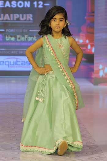 Buy_Yuvraani Jaipur_Net, Silk, Cotton Embroidery, Tassels Sage Green Lehenga Set 