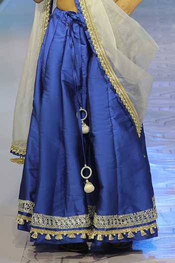 Buy_Yuvraani Jaipur_Gold Silk, Net, Cotton, Taffeta Embroidery, Lehenga Set With Blouse And Dupatta _Online_at_Aza_Fashions