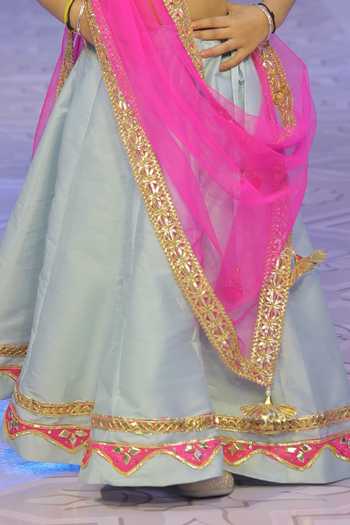 Yuvraani Jaipur_Pink Silk, Cotton, Net, Taffeta Embroidery, Zari Powder Blue Lehenga Set _Online_at_Aza_Fashions