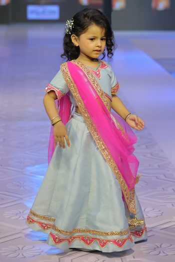 Yuvraani Jaipur_Pink Silk, Cotton, Net, Taffeta Embroidery, Zari Powder Blue Lehenga Set _at_Aza_Fashions