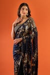 Buy_Nakul Sen_Navy Sequins, Zari, Metallic Thread Scoop Neck Work Saree With Blouse _Online_at_Aza_Fashions
