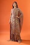 Buy_Nakul Sen_Brown Sequins, Beads, Embroidery, Fringe, Tassels Keyhole Neck Kurta Palazzo Set _at_Aza_Fashions