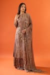 Buy_Nakul Sen_Brown Sequins, Beads, Embroidery, Fringe, Tassels Keyhole Neck Kurta Palazzo Set 