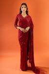 Buy_Nakul Sen_Red Sequins, Fringe Embroidered Saree With Blouse _at_Aza_Fashions