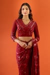 Buy_Nakul Sen_Red Sequins, Fringe Embroidered Saree With Blouse _Online_at_Aza_Fashions