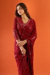 Shop_Nakul Sen_Red Sequins, Fringe Embroidered Saree With Blouse 