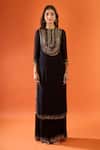 Buy_Nakul Sen_Black Beads, Sequins, Fringe Round Neck Placement Embroidered Kurta Set _Online_at_Aza_Fashions