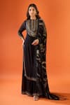 Buy_Nakul Sen_Black Beads, Sequins, Fringe Round Neck Placement Embroidered Kurta Set _at_Aza_Fashions