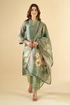 Buy_Naintara Bajaj_Green Tissue V-neck Ramika Printed Kurta Set _at_Aza_Fashions