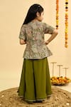 Shop_Taber Tikri_Olive Green Chinon Zari Work Top And Sharara Set _at_Aza_Fashions