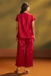 Shop_Savaaya_Red Viscose High Neck Asymmetric Button Top And Pant Set _at_Aza_Fashions