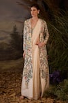 Buy_Samant Chauhan_Gold Silk Embroidery Open Neck, Bandeau Floral Cotton Saree Set With Jacket _at_Aza_Fashions