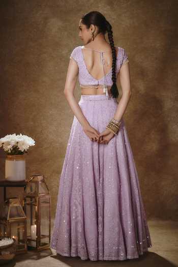 Shop_Renee label_Purple Viscose Georgette Embroidery, Taara Lilac Emrboidered Lehenga Set _at_Aza_Fashions