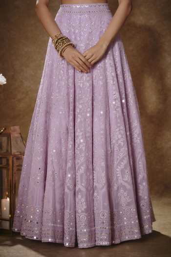 Buy_Renee label_Purple Viscose Georgette Embroidery, Taara Lilac Emrboidered Lehenga Set _Online_at_Aza_Fashions