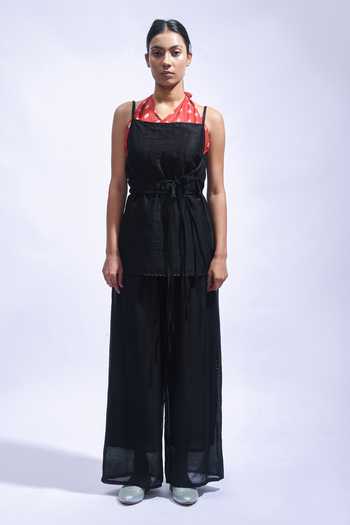 Buy_JAYATI GOENKA_White Chanderi Silk Halter , Square Wrap Top And Pant Set _Online_at_Aza_Fashions