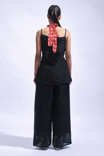 Shop_JAYATI GOENKA_White Chanderi Silk Halter , Square Wrap Top And Pant Set _at_Aza_Fashions