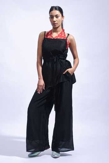 Buy_JAYATI GOENKA_White Chanderi Silk Halter , Square Wrap Top And Pant Set _at_Aza_Fashions