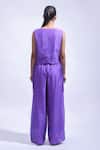 Shop_JAYATI GOENKA_Purple Chanderi Silk V-neck Vest And Pant Set _at_Aza_Fashions