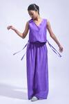 Shop_JAYATI GOENKA_Purple Chanderi Silk V-neck Vest And Pant Set _Online_at_Aza_Fashions