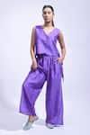Buy_JAYATI GOENKA_Purple Chanderi Silk V-neck Vest And Pant Set _at_Aza_Fashions