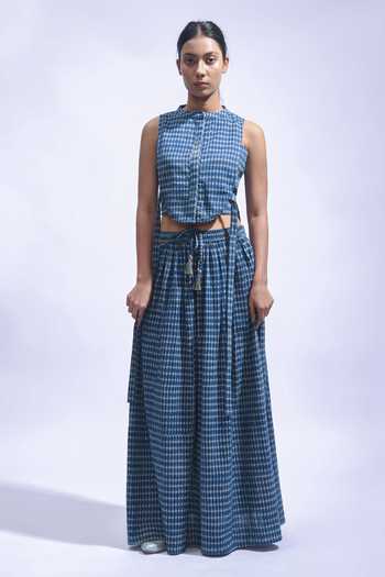 Buy_JAYATI GOENKA_Blue Cotton Round Neck Printed Skirt Set _Online_at_Aza_Fashions