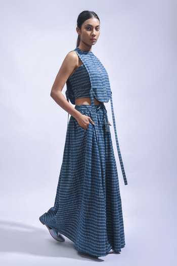 Shop_JAYATI GOENKA_Blue Cotton Round Neck Printed Skirt Set _Online_at_Aza_Fashions