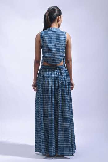 Shop_JAYATI GOENKA_Blue Cotton Round Neck Printed Skirt Set _at_Aza_Fashions