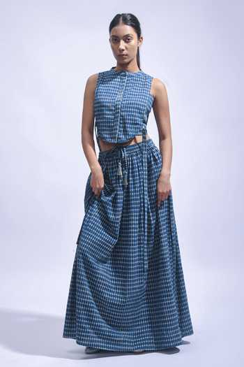 Buy_JAYATI GOENKA_Blue Cotton Round Neck Printed Skirt Set _at_Aza_Fashions