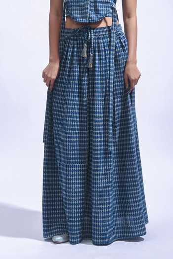 JAYATI GOENKA_Blue Cotton Round Neck Printed Skirt Set _at_Aza_Fashions