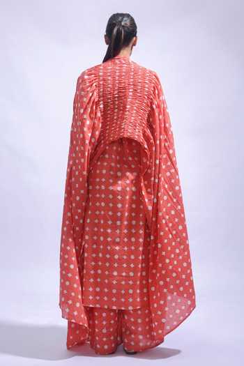 Shop_JAYATI GOENKA_Coral Cotton Round Neck Blush Mud Block Printed Premium Kurta Set _at_Aza_Fashions