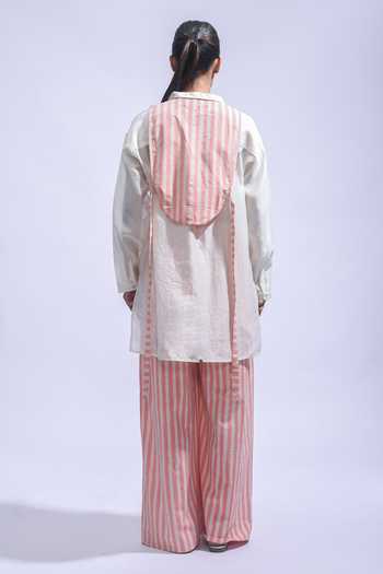 Shop_JAYATI GOENKA_Pink Chanderi Silk, Poplin Mandarin Collar Plain Shirt And Trousers Set _at_Aza_Fashions