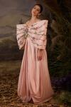 Buy_Samant Chauhan_Pink Silk Embroidery Off-shoulder Bow Cotton Spaghetti Strap Gown _Online_at_Aza_Fashions