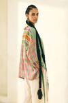 Shop_Swatti Kapoor_Green Cotton Beads, Tassels V-neck Jimmy Checkered Shirt _Online_at_Aza_Fashions