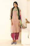 Swatti Kapoor_Pink Cotton Beads Flora Handwoven Kurta _at_Aza_Fashions