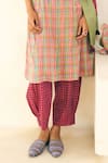 Swatti Kapoor_Multi Color Cotton Mandarin Collar Flora Handwoven Kurta Pant Set _Online_at_Aza_Fashions