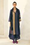 Buy_Swatti Kapoor_Blue Cotton, Chanderi V-neck, Collared Taylor Striped And Checkered Kurta Pant Set _at_Aza_Fashions