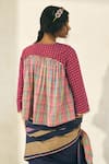 Shop_Swatti Kapoor_Multi Color Handloom Cotton Beads Round Neck, Oscar Checkered Handwoven Blouse _at_Aza_Fashions